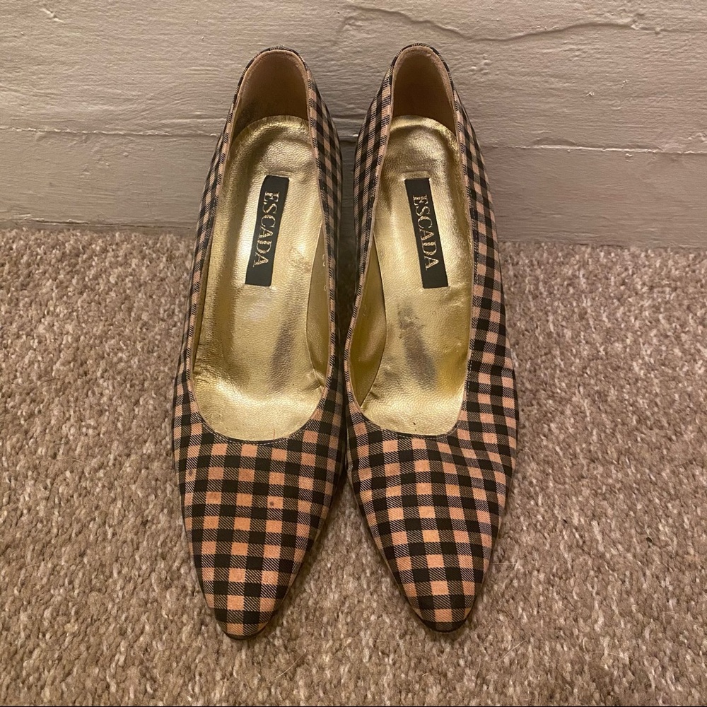 Vintage Escada Pointy Toe Gingham Pumps